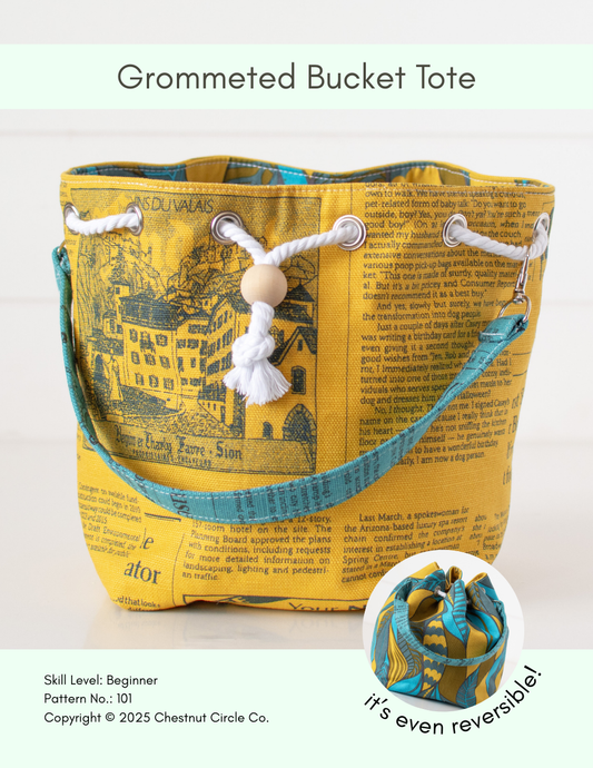 Grommeted Bucket Tote Sewing Pattern PDF