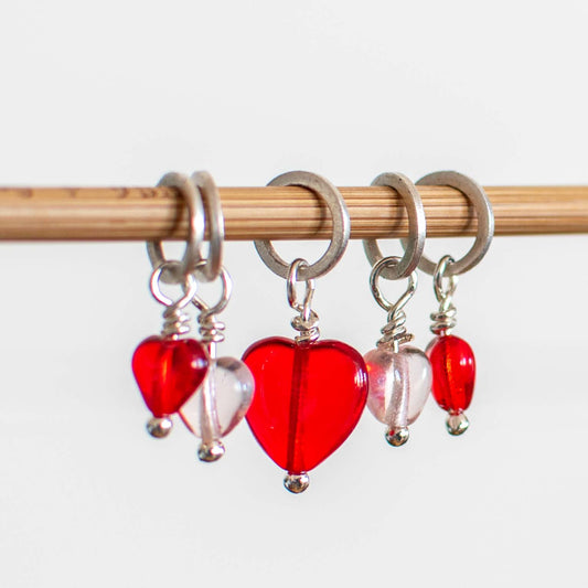 Transparent Red Hearts Stitch Markers